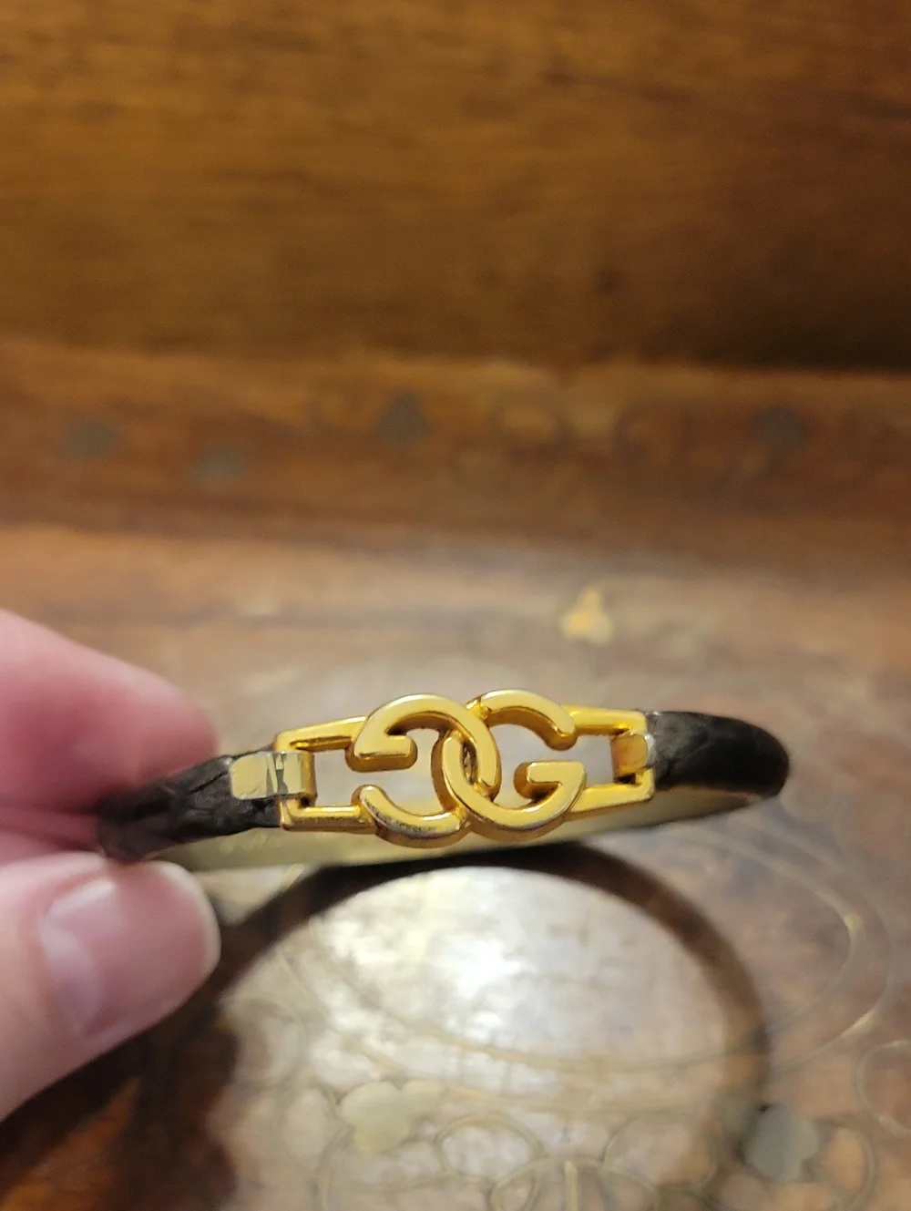 Double G 24KT GOLD Plate - Made In Italy Interlocking Logo Leather Bracelet